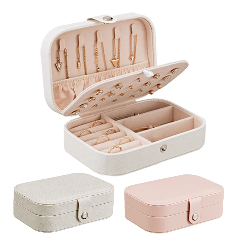 

Korean Style Fresh And Simple Girl Earrings Plate Jewelry Box Protable Leather Earrings Ring Multi-function Jewelry Storage Box