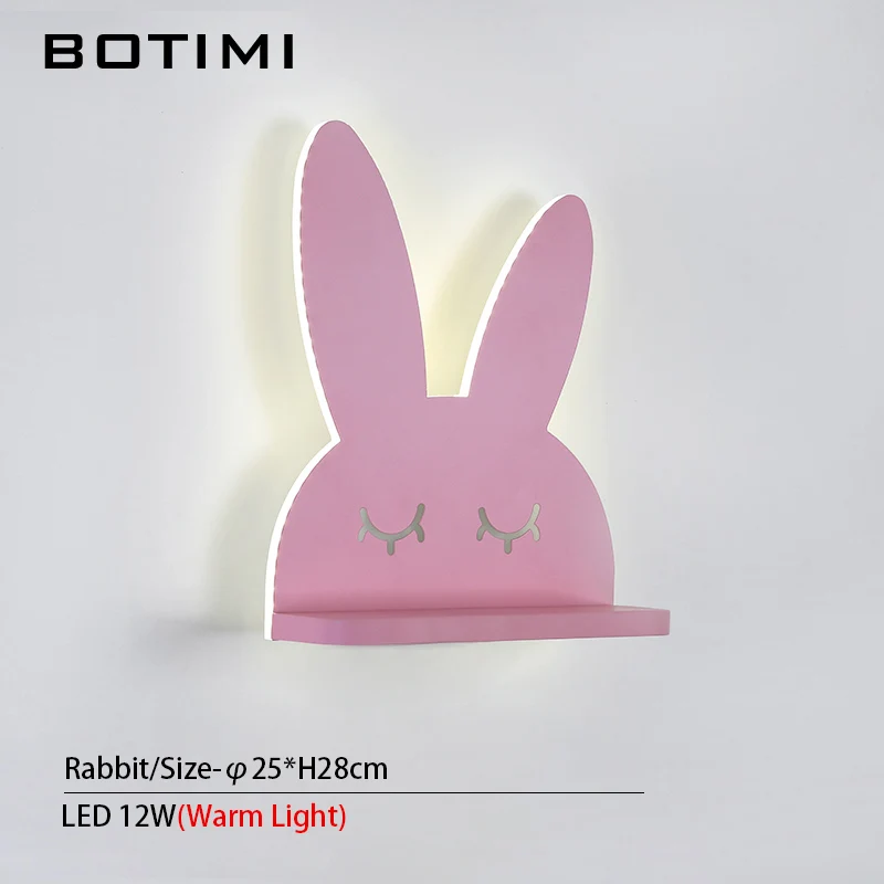 Rabbit BOTIMI светодиодный настенный светильник с полкой для детской спальни, зеленый, для мальчиков, для комнаты, синий, зеленый, прикроватные светильники, розовое бра для девочек - Цвет абажура: Rabbit