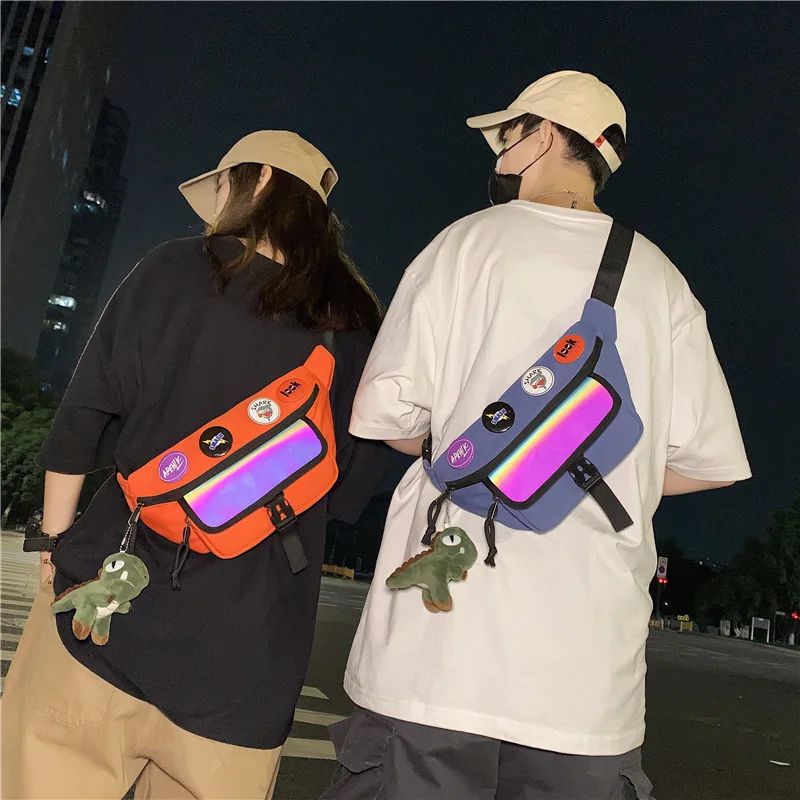 

2021 summer new ladies messenger bag men's chest bag reflective colorful shoulder bag men's mobile phone bag waist bag