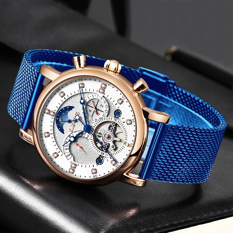 LIGE Gift Mens Watches Brand Luxury Fashion Tourbillon Automatic Mechanical Watch Men Stainless Steel watch Relogio Masculino