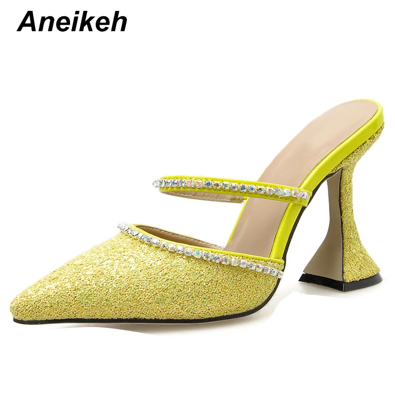 

Aneikeh 2020 Fashion Slingback Women Pumps Elegant Pointed Toe Sequins Beads High Heels Dance Weeding Shoes Spike Heel Pumps 41