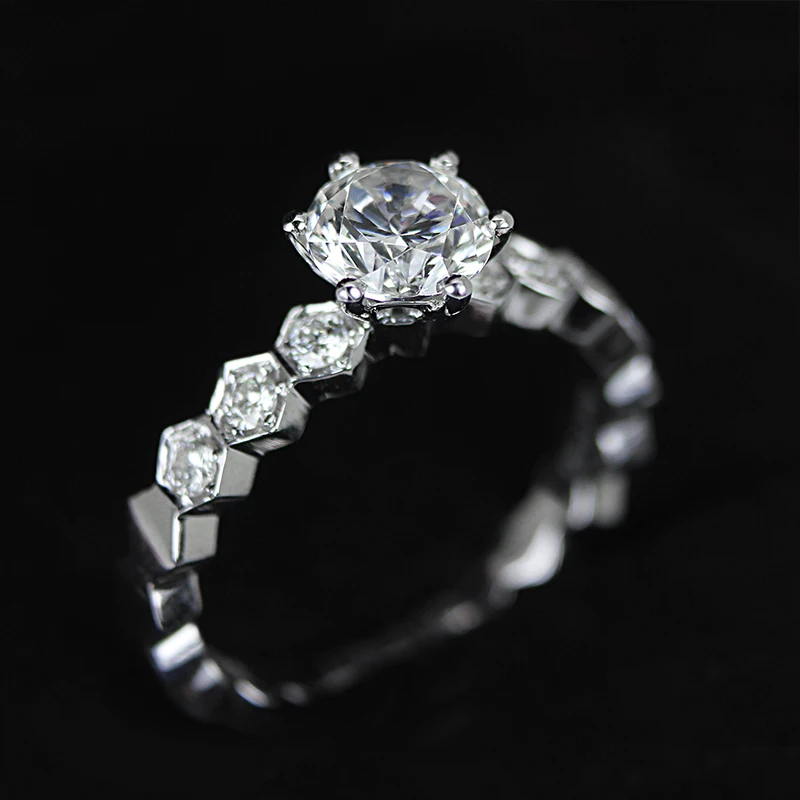 

18k White Gold Ring Honeycomb Shape 6 Claws Ring Stacked Ring Proposal Engagement Anniversary Moissanite jewelry