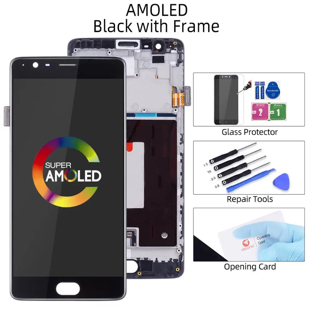 AMOLED Black Frame AMOLED Дисплей для OnePlus 3 / One Plus 3T экран в сборе с тачскрином на рамке A3000 a3003 1 - Цвет: AMOLED Black Frame