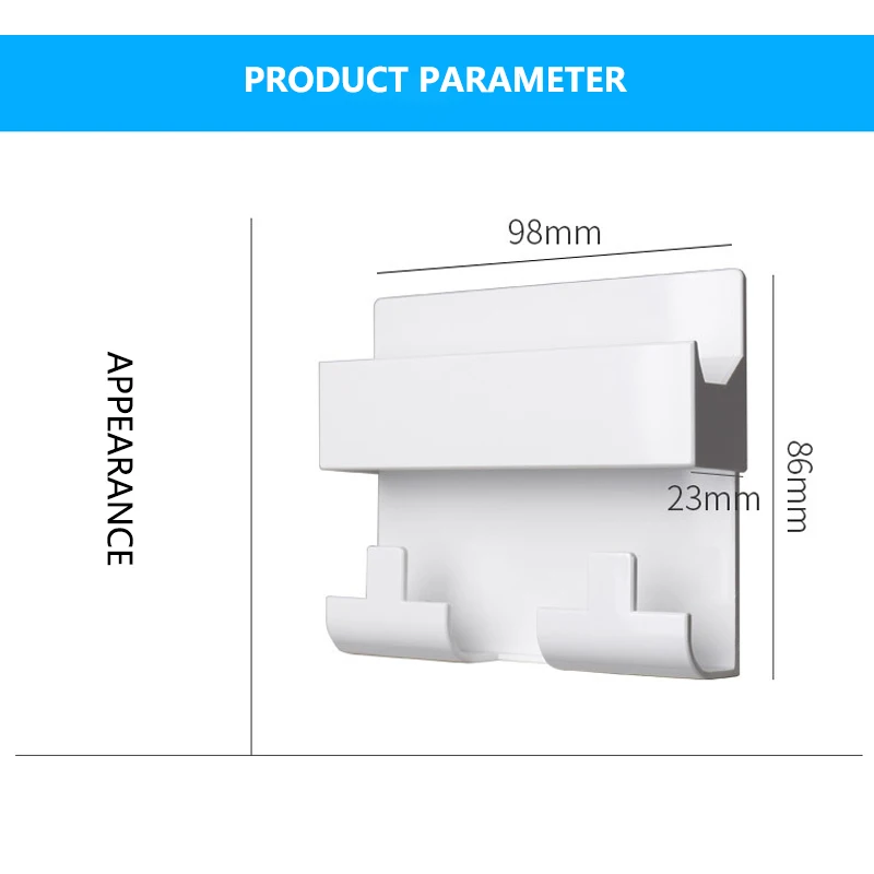 Avoir Multifunction Plastic Mobile Phone Holder With Hook Wall Mount Stand Adhesive Dual Usb Wall Power Socket Charging Port