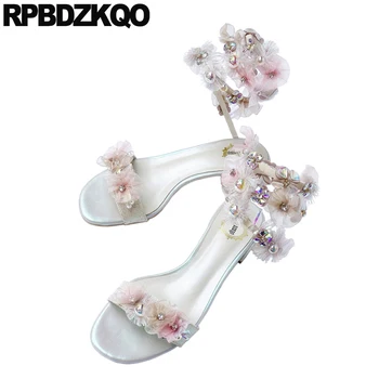 

Slip On Sandals Rhinestone Diamond Pink Jewel Designer Shoes Women Luxury 2019 Chunky Nice Crystal High Quality Flower Pumps
