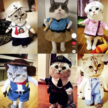 

Funny Pet Costume Dog Clothes Cat Apparel Halloween Outfit Cowboy Policeman Boxer Doctor cosplay style Internet celebrity Props