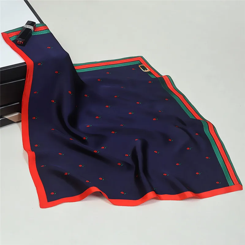 POBING чистый Шелковый шарф в горошек с животным принтом, квадратные шарфы, платок для маленькой головы,, хиджаб, шарфы 53x53 см - Цвет: 1-NAVY