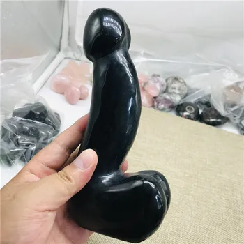 

Natural black obsidian hand-carved quartz crystal Massage stick