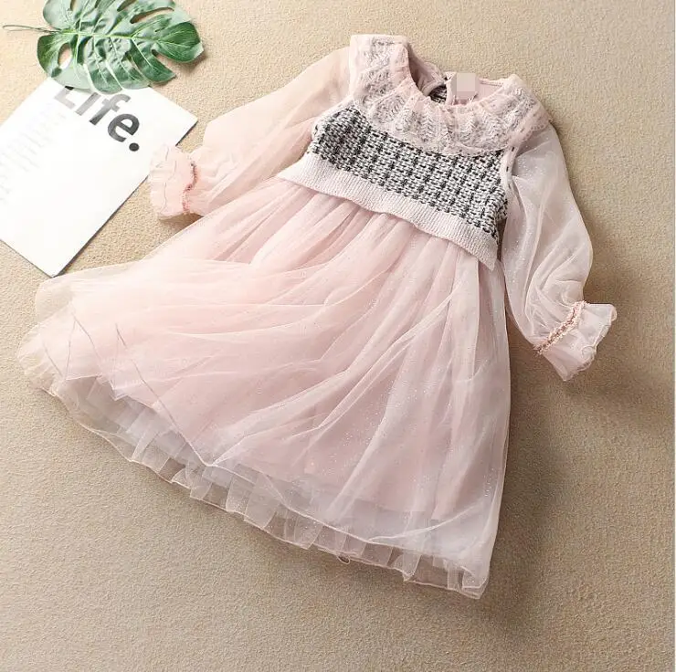 12.23-е красивое платье для девочек Новое поступление, весеннее Сетчатое платье для девочек детская одежда, размер 110 до 150 см