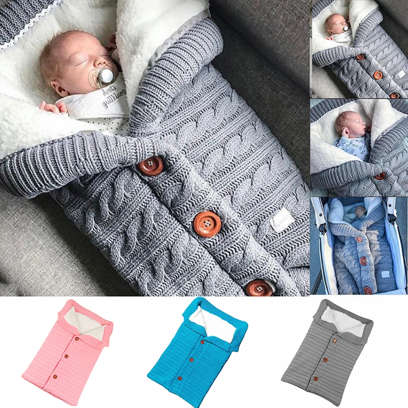 

Infant Wrap Sleeping Bag Comfy Knitted Baby Sleeping Bag Toddler Blanket Baby Knitting wool Blanket Light Grey/Lake Blue/Pink