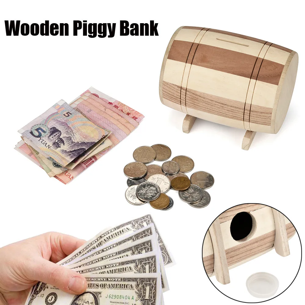 

Piggy Bank Safe Money Box Alcancia Cash Wooden Savings Wine Barrel Wood Carving Handmade skarbonka spaarpot tirelire kumbara 2