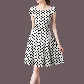 

Fashion Polka Dot Dress Summer Dress V-neck Short-sleeve Dress Ladies Sundress