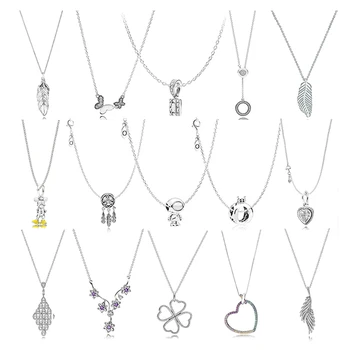 

PDB XL 03 100% 925 sterling silver original heart winter cascading charm feather silver pendant with female logo necklace