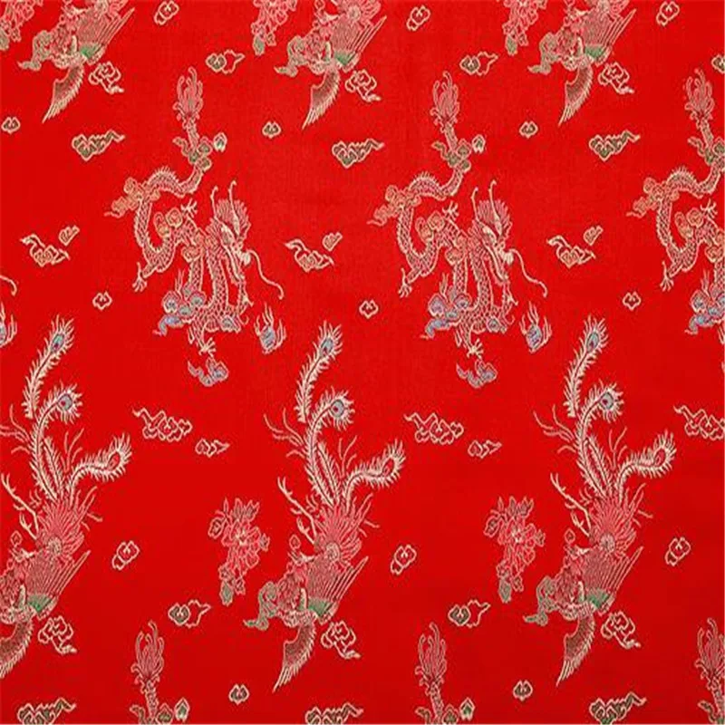 Полиэстер ткань парча Дракон и Феникс узор жаккардовые ткани для китайских традиционных свадебных платьев - Цвет: 1 red