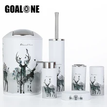 

GOALONE 6Pcs Bathroom Set Grey Tree Deer Bathroom Accessories Set with Trash Can Toothbrush Holder Soap Dispenser Toilet Brush