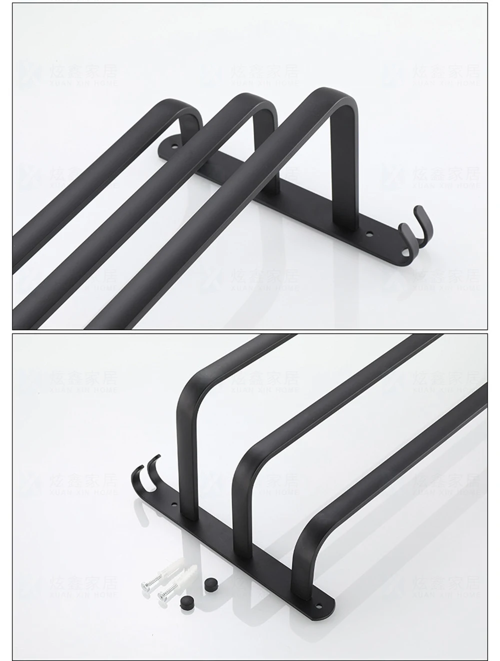 Bathroom Towel Rack 30-60CM Wall Mounted Shower Room Holder Kitchen Aluminum Multilayer Layer Wiht Hook Black Hanger Accessories