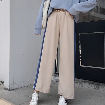 

Summer Long Trouser Wide-Leg Pants Women Lace Up High Waist Straight Casual Loose Chiffon Sport Pants Plus Size Vintage New Y379