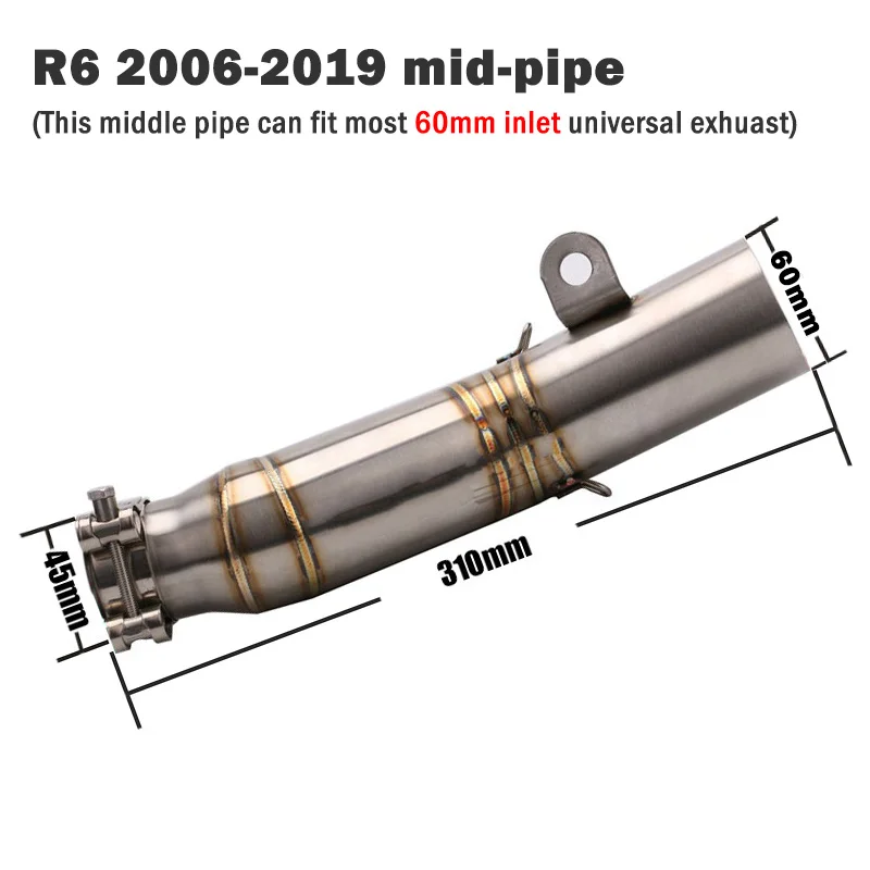 Средняя выхлопная труба мотоцикла для YZF R6 средняя труба R6 Соединительная труба из нержавеющей стали выхлопная труба средняя труба подходит для 1998- лет