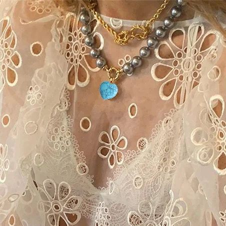 Boho collares de moda,, винтажное ожерелье с перламутровым сердцем, шпрингельный замок, натуральные каменные подвески, ожерелья - Окраска металла: necklace