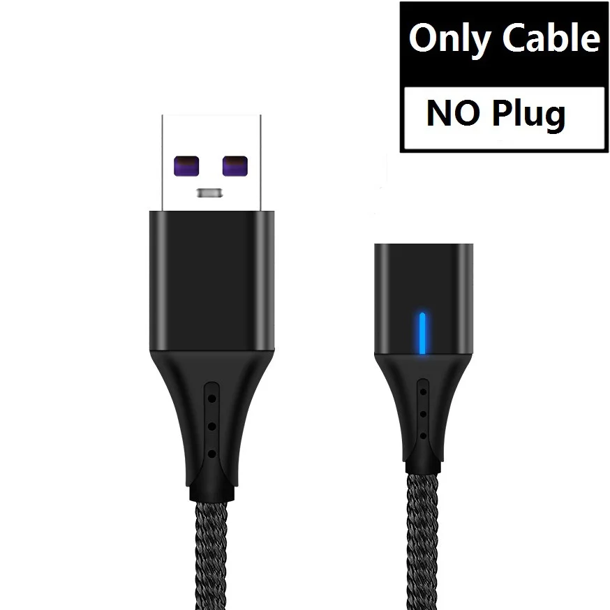 Магнитный кабель type C 5A супер провод для быстрой зарядки для huawei mate 20 X P20 Pro Xiaomi USB-C магнитное зарядное устройство светодиодный QC3.0 type-C - Цвет: Black