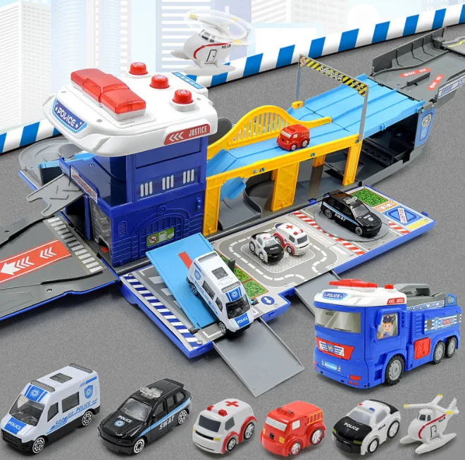 

Cross-Mirror Police Car Transformation Parking Lot Transformation Police Car Parking Lot Light Music Children'S Educational Scie