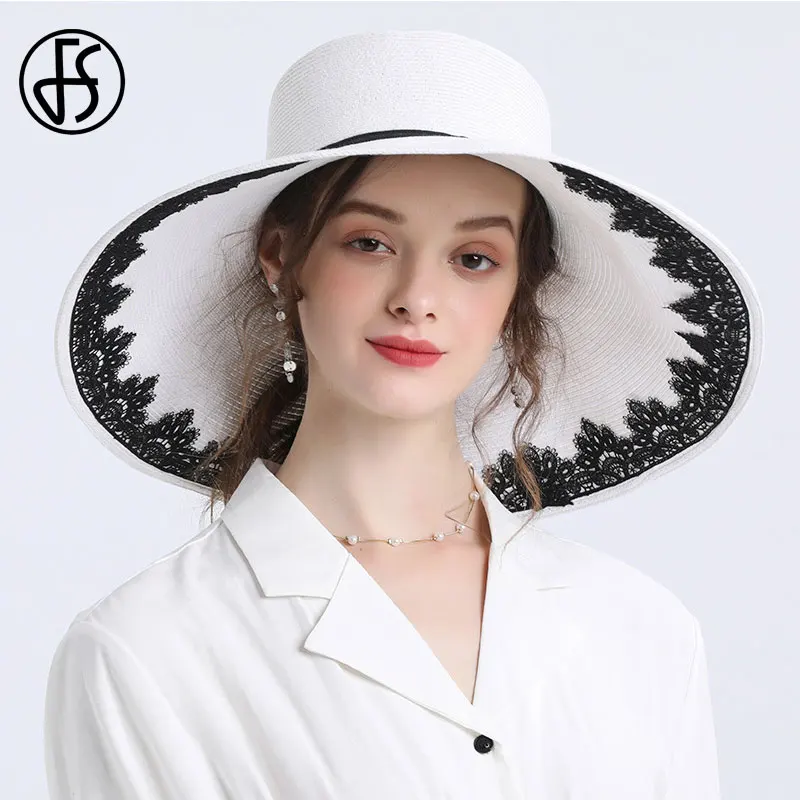 Fs Black Pink Large Sun Hats For Women Big Wide Brim Straw Hats Beach White  Panama Sun Caps Foldable Chapeu Feminino - Sun Hats - AliExpress