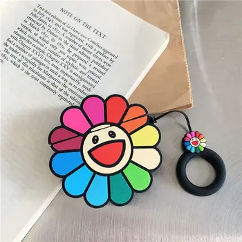 

Fashion Cute Colorful Flowers Soft Silicone Protective Cover Shockproof Case Skin With Lanyard for Airpods 1/2 Charging Box