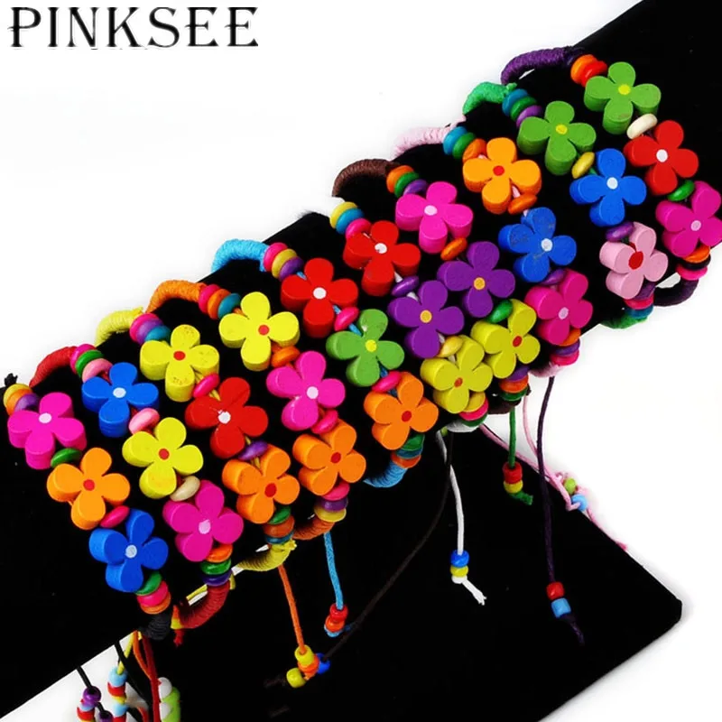 Pinksee 1 шт. Модный Цветной веревочный регулируемый плетеный Деревянный Цветочный