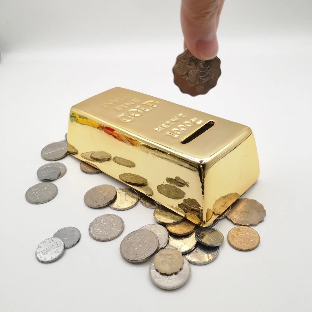 New Gold Brick Piggy Bank Coin Storage Tank for Children Kids Gifts 
