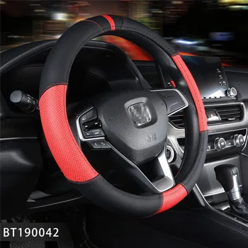 

Two-Tone Leather Car Steering Wheel Covers Sport Auto Handle Covers For Kia stonic optima Mazda 3 Toyota Land cruiser Honda