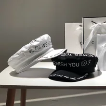 Чистый красный граффити буквы Военная Кепка улыбающееся лицо берет для женщин осень зима шляпы матроса Ретро армейская шляпа для девочек Уличная Повседневная шапка s