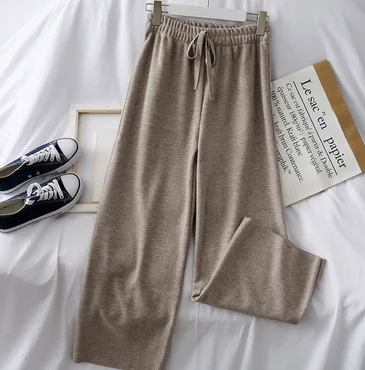 apricot trousers Утолщенные женские свободные штаны Осень Зима OL Стиль Шерсть Женский Рабочий костюм брюки свободные женские брюки с эластичным поясом - Цвет: apricot trousers