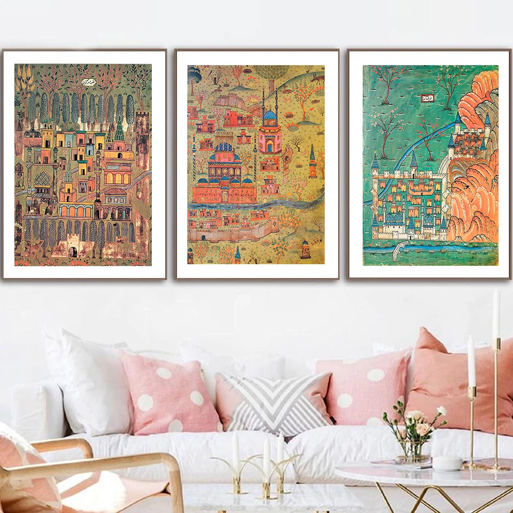 Pouf Map Print Canvas Painting Picture Vintage Matrakci Nasuh Cartografia Art Illustrats Poster Home Decor For Living Room