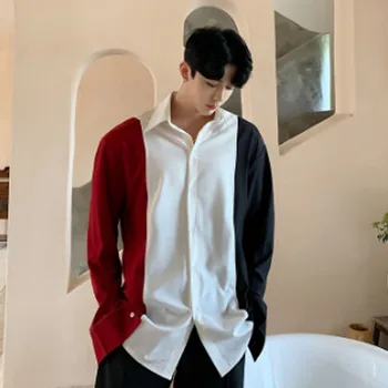 

Homens de Manga Longa Emendados Soltos Camisas Casual Masculino Mulheres Streetwear Hip Hop Camisas de Vestido Stage Show Roupa