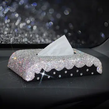 

Car Interior Styling Accessories Decoration Ornament Luxury White Glitter Crystals Car Tissue Box Great Gift for Men Women