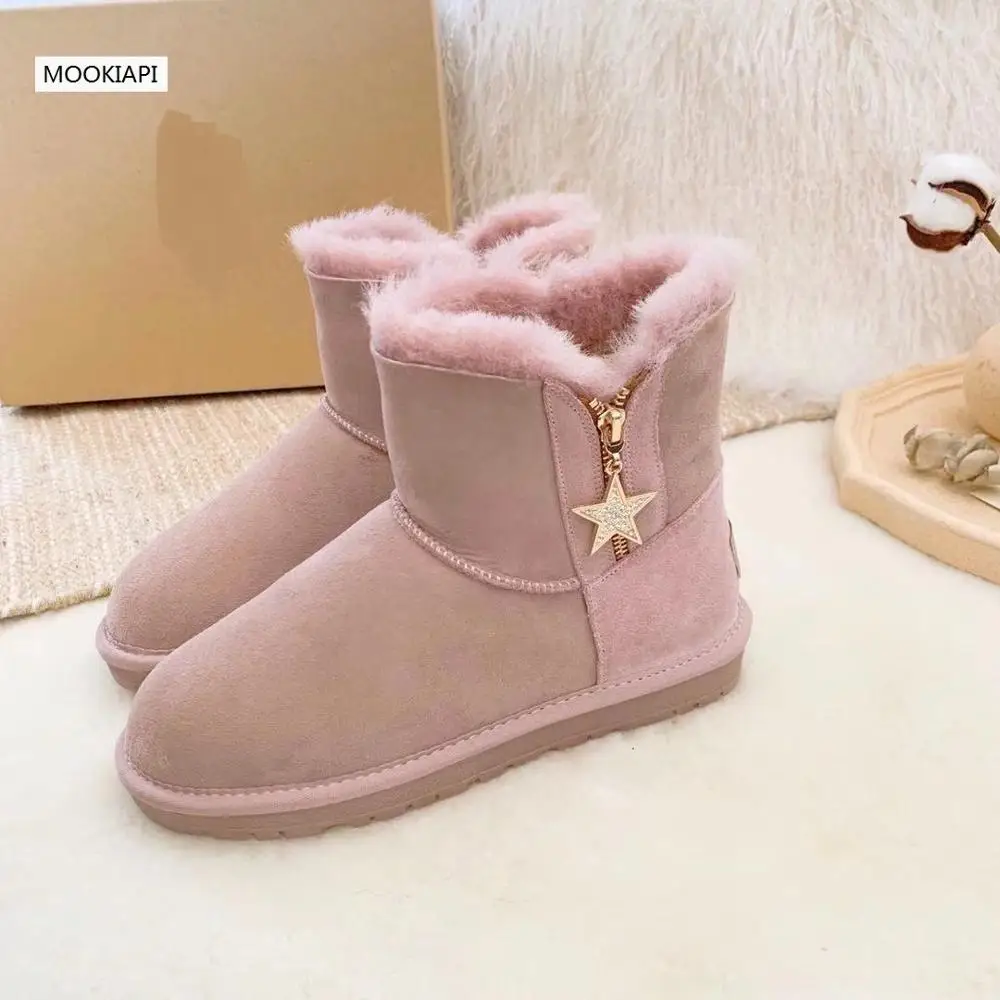 Europe's highest quality snow boots, real sheepskin, natural wool, the latest zipper women's shoes, 4 colors