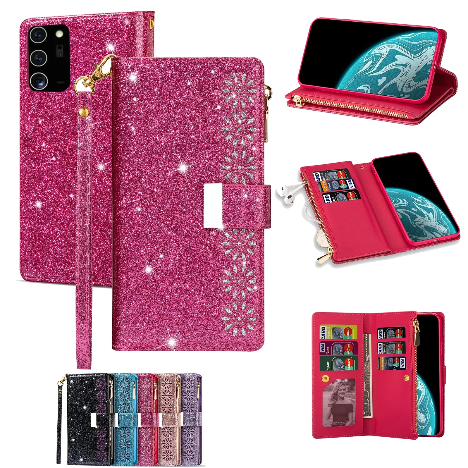 Custodia a portafoglio in pelle Flip per Samsung S21 S20 S30 Ultra S10 S9 S8 Plus S7 Edge Note 8 9 10 20 Ultra Bling Funda Protect C_voghion.com