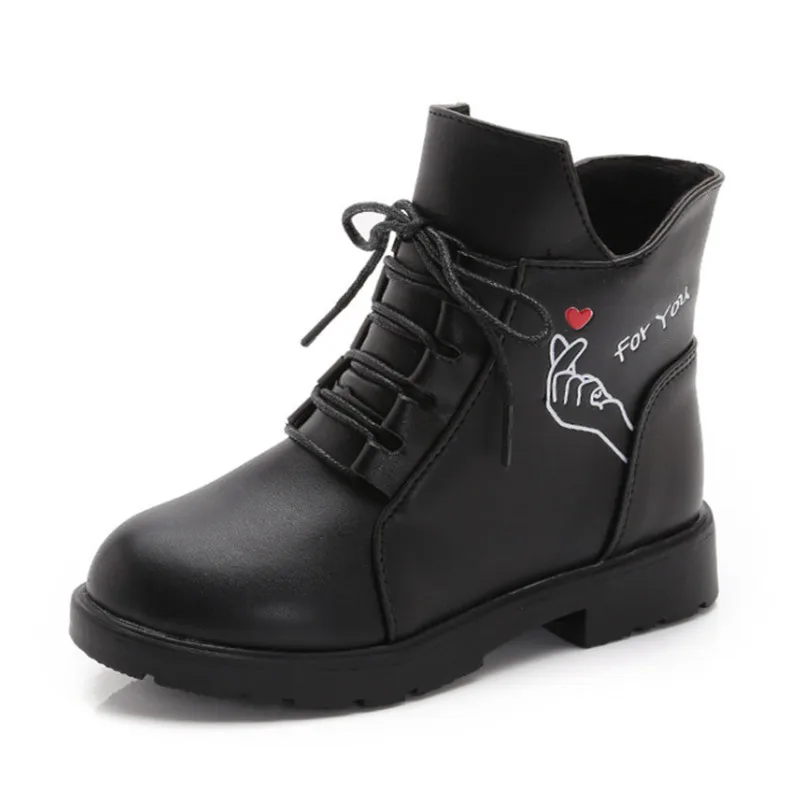 Модные детские ботинки для девочек; теплая детская обувь; зимние кожаные ботильоны на молнии для девочек; цвет черный, красный; размеры 27-39