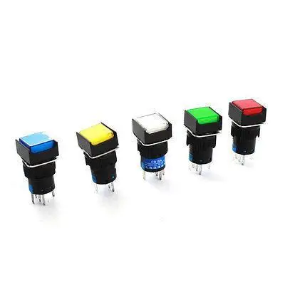 

5pcs AC220V Assorted Color Light SPDT Locking Square Head Pushbutton Switch 16mm