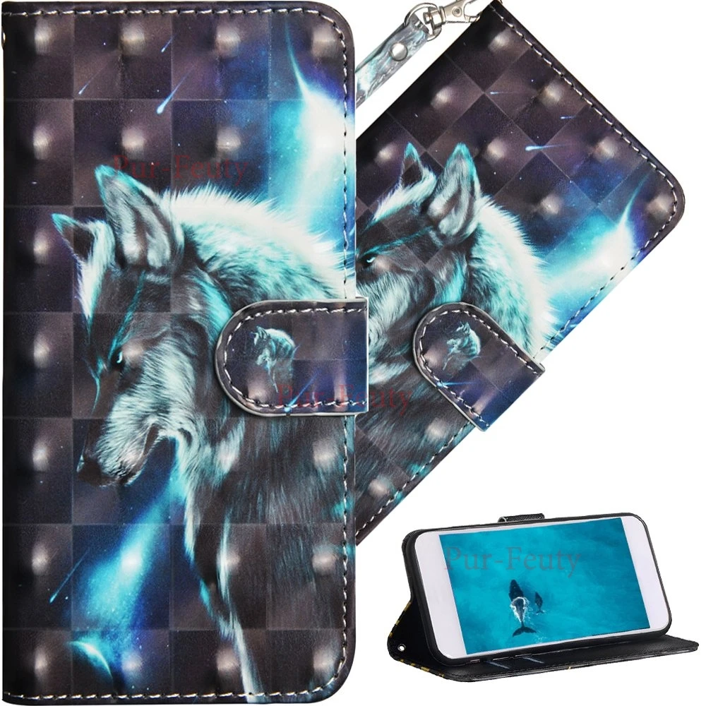 Wolf 3D бумажник чехол для Xiaomi Redmi Note 8 iPhone 7 6 Plus 5 iPad Pro Red mi 8 7A 7 6 K20 из искусственной кожи чехол-подставка для Xiaomi mi 9T 8 SE A2 A3 lite CC9 - Цвет: Wolf