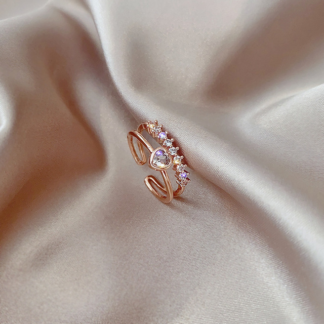 Sexy Zircon Open Rings For Women Trend Heart Pearl Wedding Party Adjustable Ring Girls Elegant Jewelry Gifts