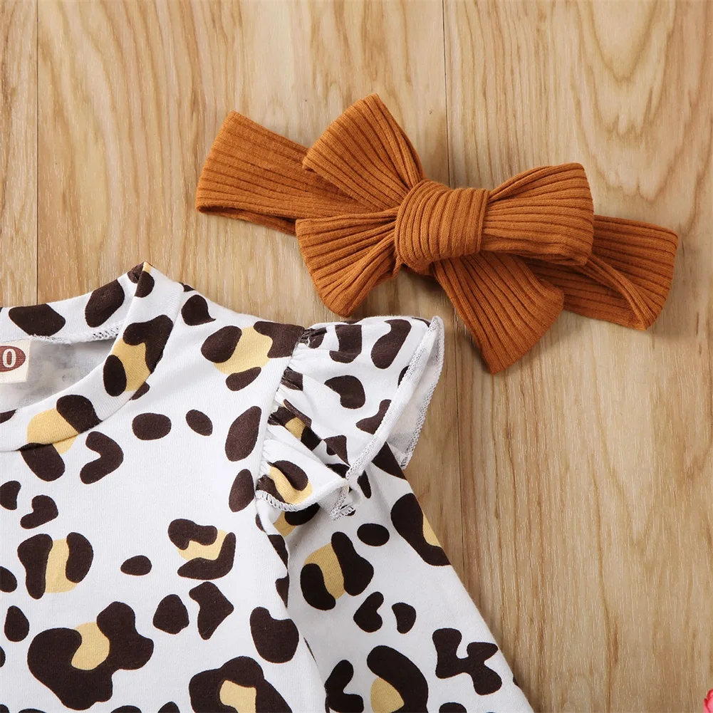 Г. Весенне-осенняя одежда для малышей Одежда леопардовой расцветки для новорожденных девочек боди с длинными рукавами, топ, шорты в рубчик повязка на голову
