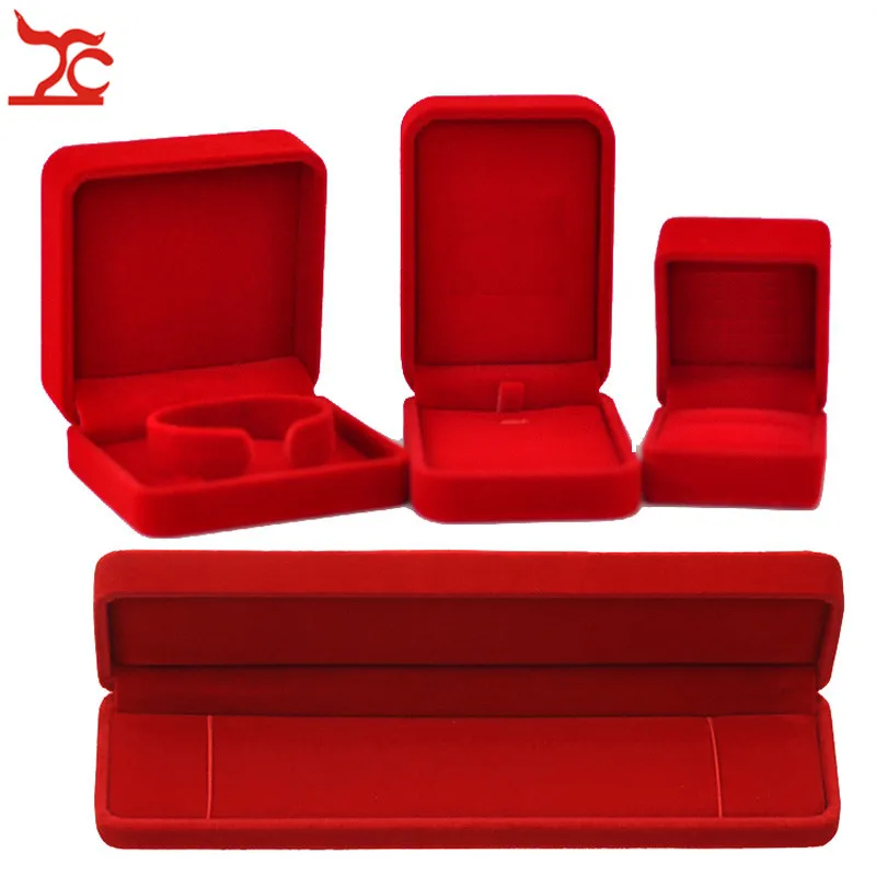 Mallette de rangement pour bijoux de mariage, velours rouge, bague, boucles d'oreilles, collier, pendentif, bracelet, boîte-cadeau d'évaluation, qualité