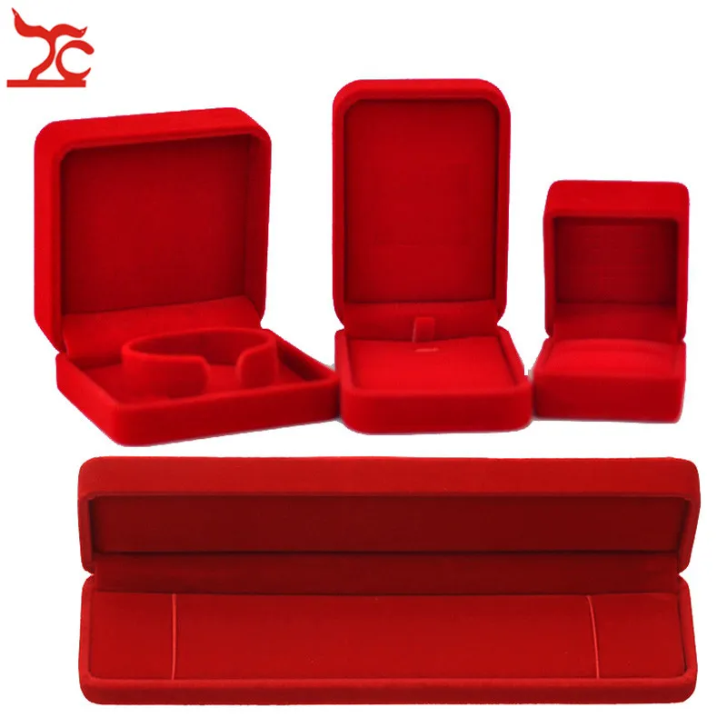 Wedding Velvet Sundries Jewelry Necklace Bracelet Storage Box Dark Red 3 in 1 