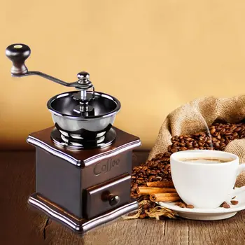 

Classical Wooden Mini Manual Bean Coffee Grinder Hand Crank Stainless Steel Retro Spice Burr Mill Grinding Machine