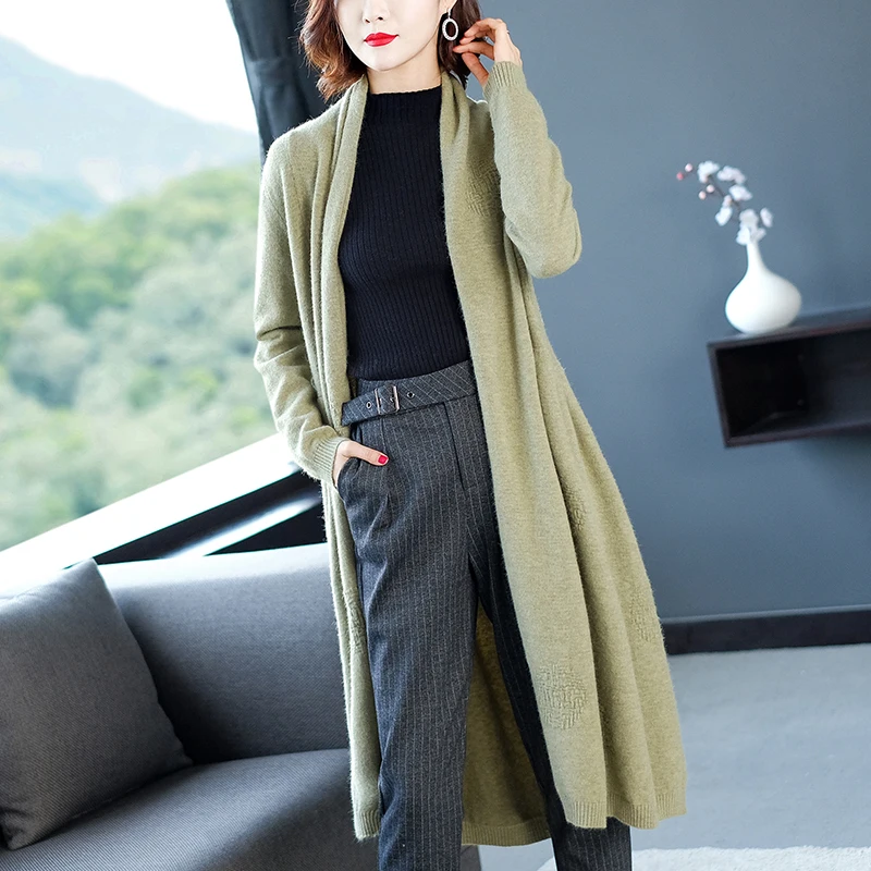 Best Price Women Sweaters Cashmere Knitting Cardigans Hot Sale Winter Knitwear 4 Colors Woman Standard Clothes Ladies Outwear Long cardigan