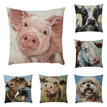 

45cm*45cm Animal Pattern Cushion Cover Sofa Home Car Decor Super Clear Farm Wind Cow Pattern Pillowcase Pillow Case Decorative