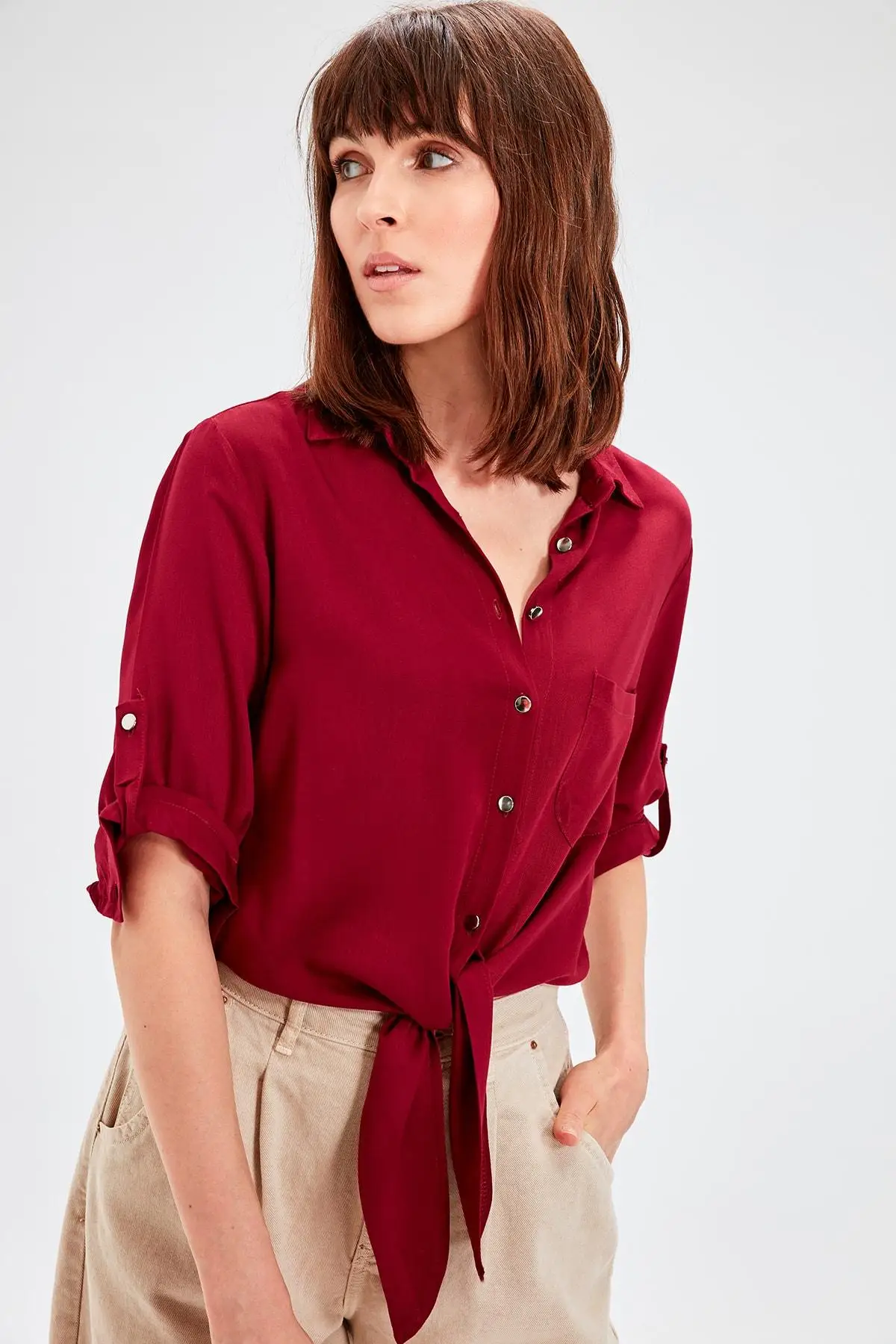 Trendyol Maroon Coupling Detaylı Bluz TWOAW20BZ0668Blouses & Shirts