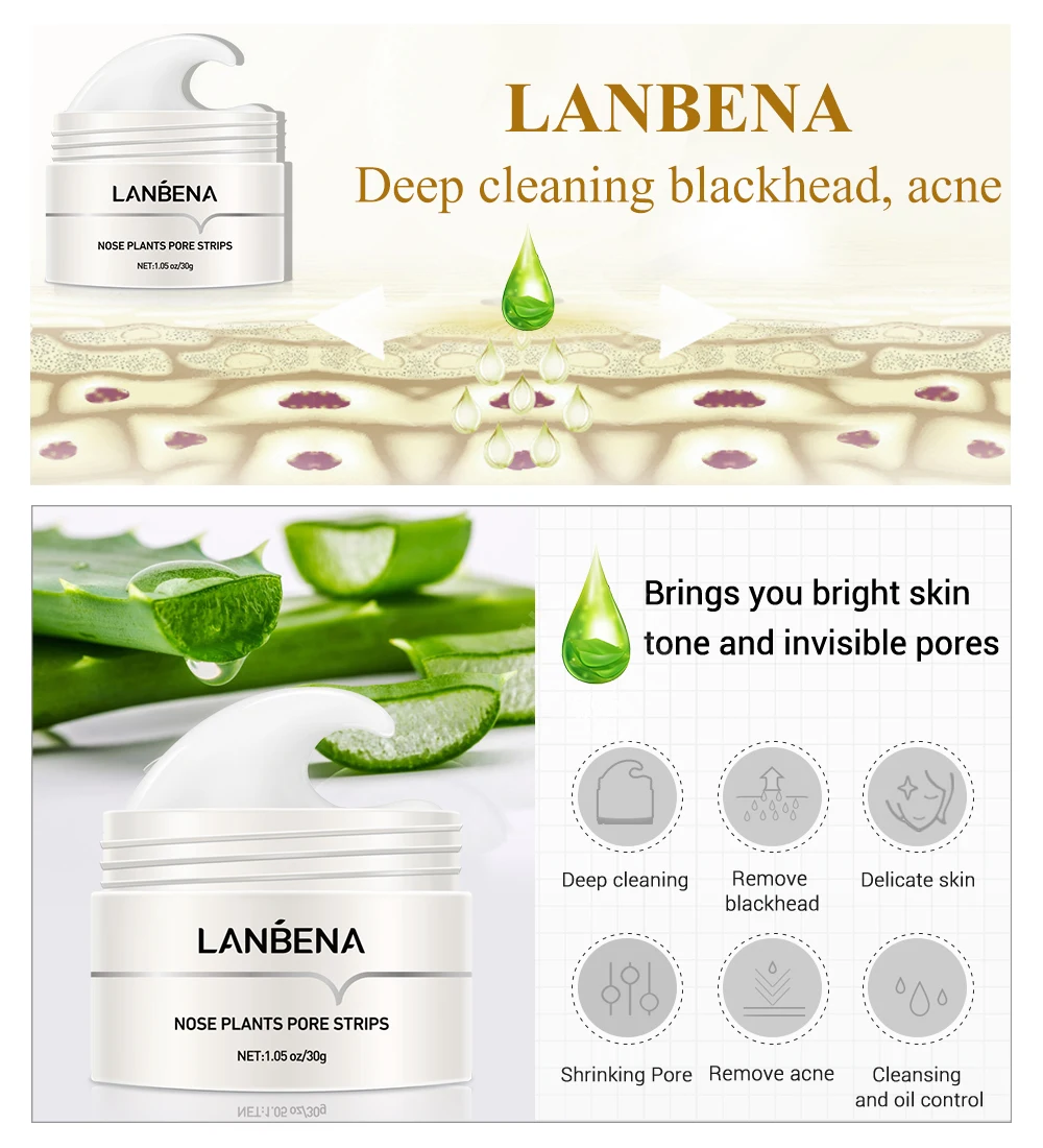 LANBENA Blackhead Acne Remover Face Mask Pore Dirt Strip Tearing Peeling Peel Off Nose Mask Nasal Patch Oil Control T Zone Care