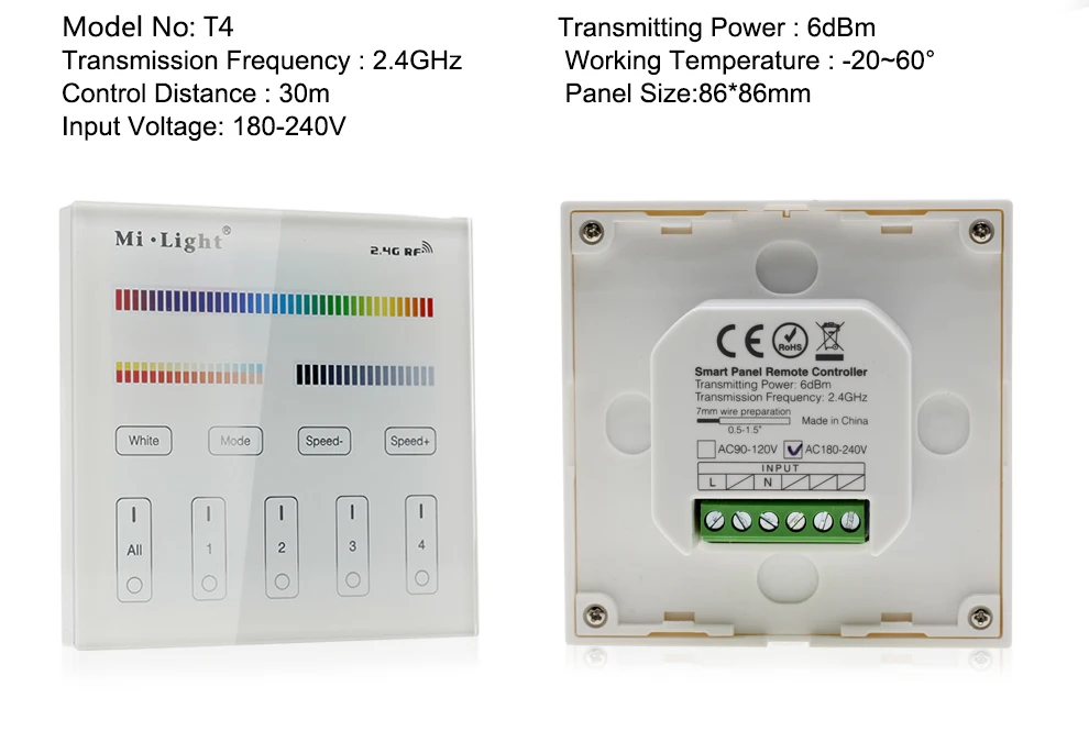 Mi Light сенсорная смарт-панель контроллер T1 T2 T3 T4 B1 B2 B3 B4 для одного цвета двойной белый RGBW RGBCCT Светодиодная лента/панель Свет/Лампа